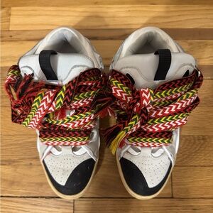 Lanvin Curb Sneakers White and Black Athletic Shoes with Multicolor Laces